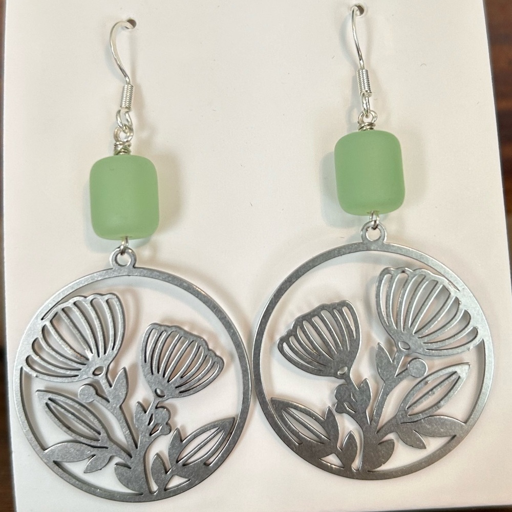 Hand Crafted Earrings - Stainless Steel and Glass Beads - 2” Drop - NWT